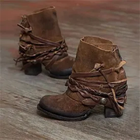 Heidi-Mode | Damen Retro Cowboy-Stiefel mit hohem Absatz und runder Spitze